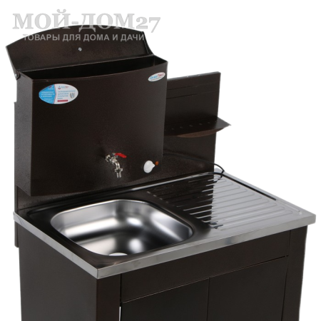 Умывальник ДУЭТ с подогревом (Медь) нерж. мойка | Мой-Дом27 | Объем бака – 17 литров с нагревателем мощностью 1,25 кВт Время нагрева до 60 градусов – 30 минут<br>
 <b>Возможна установка бака и мойки с левой или с правой стороны умывальника<br>
 </b>Материал умывальника – сталь толщиной 0,7 мм<br>
 Мойка – нержавеющая сталь<br>
 Кран – металлический<br>
Поставляется в разобранном виде, в коробке 84*53*20 см с ручками